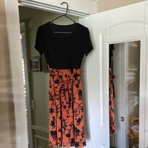Chic Black and Orange Floral Midi Dress